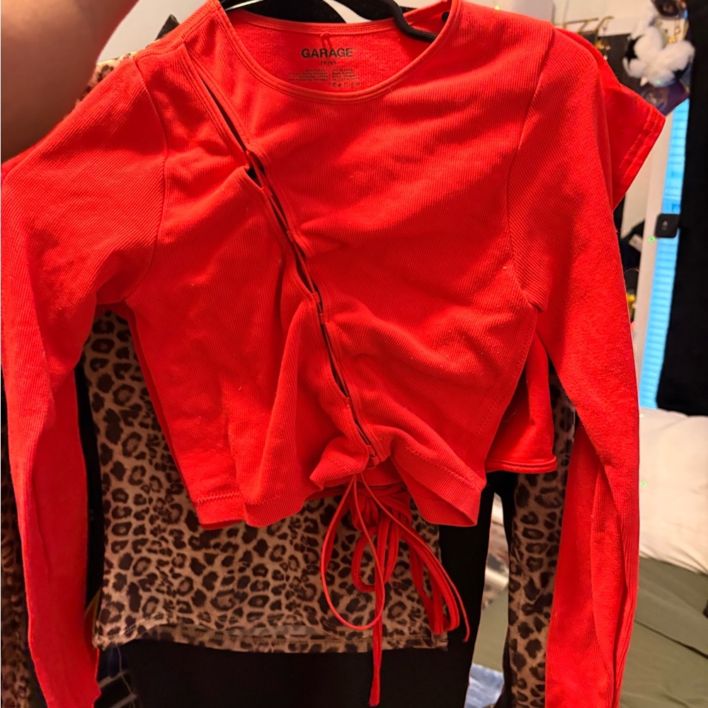 Garage Vibrant Red Drawstring Top